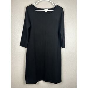 Garnet Hill Black Knee Length 3/4 Sleeve 100% Merino Wool Sweater Dress Small